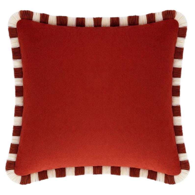 Bicolor Brick Velvet Cushion Brick And White Fringes