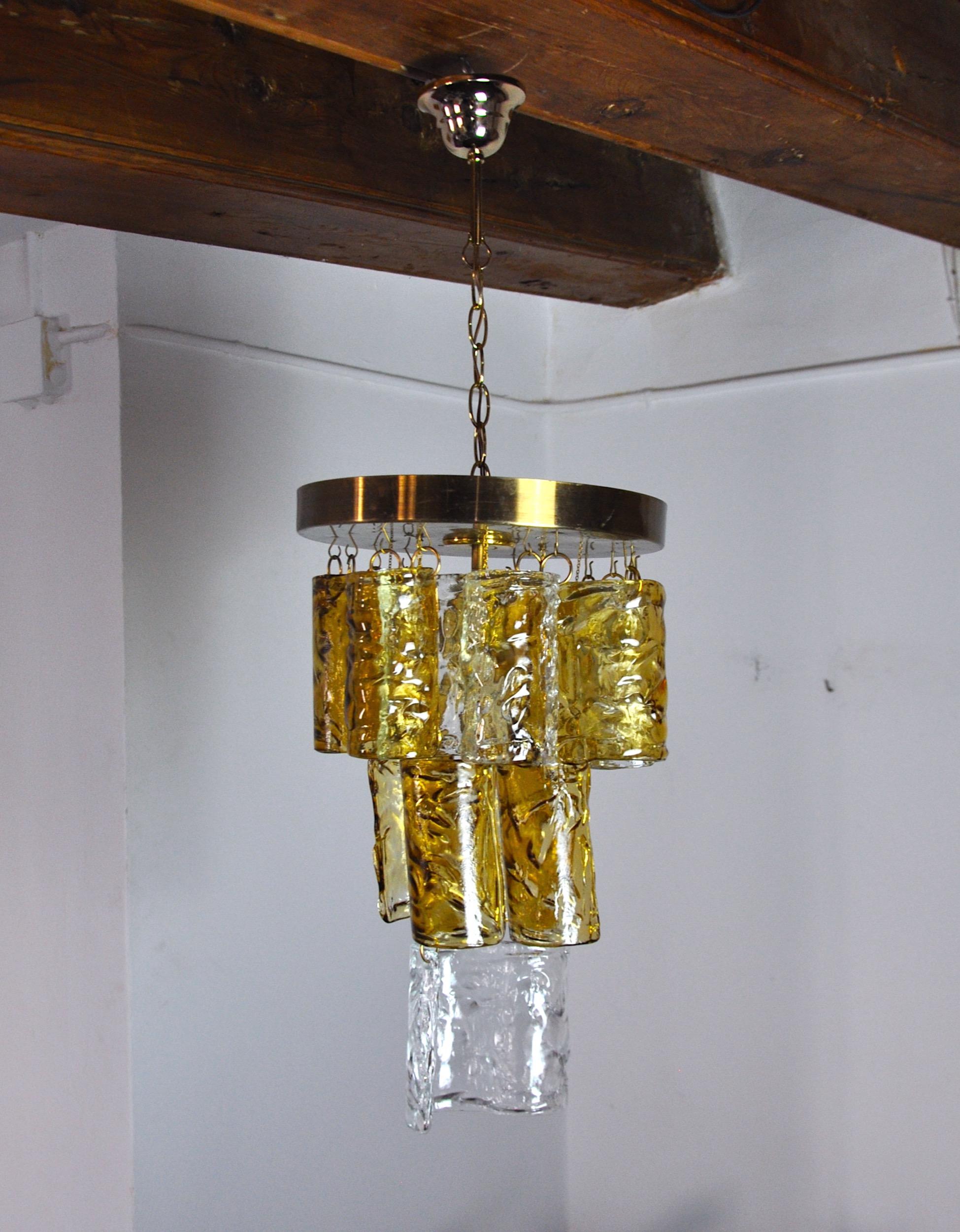 Hollywood Regency Bicolor chandeliers waterfall by zero quattro orange & transparent murano glass For Sale