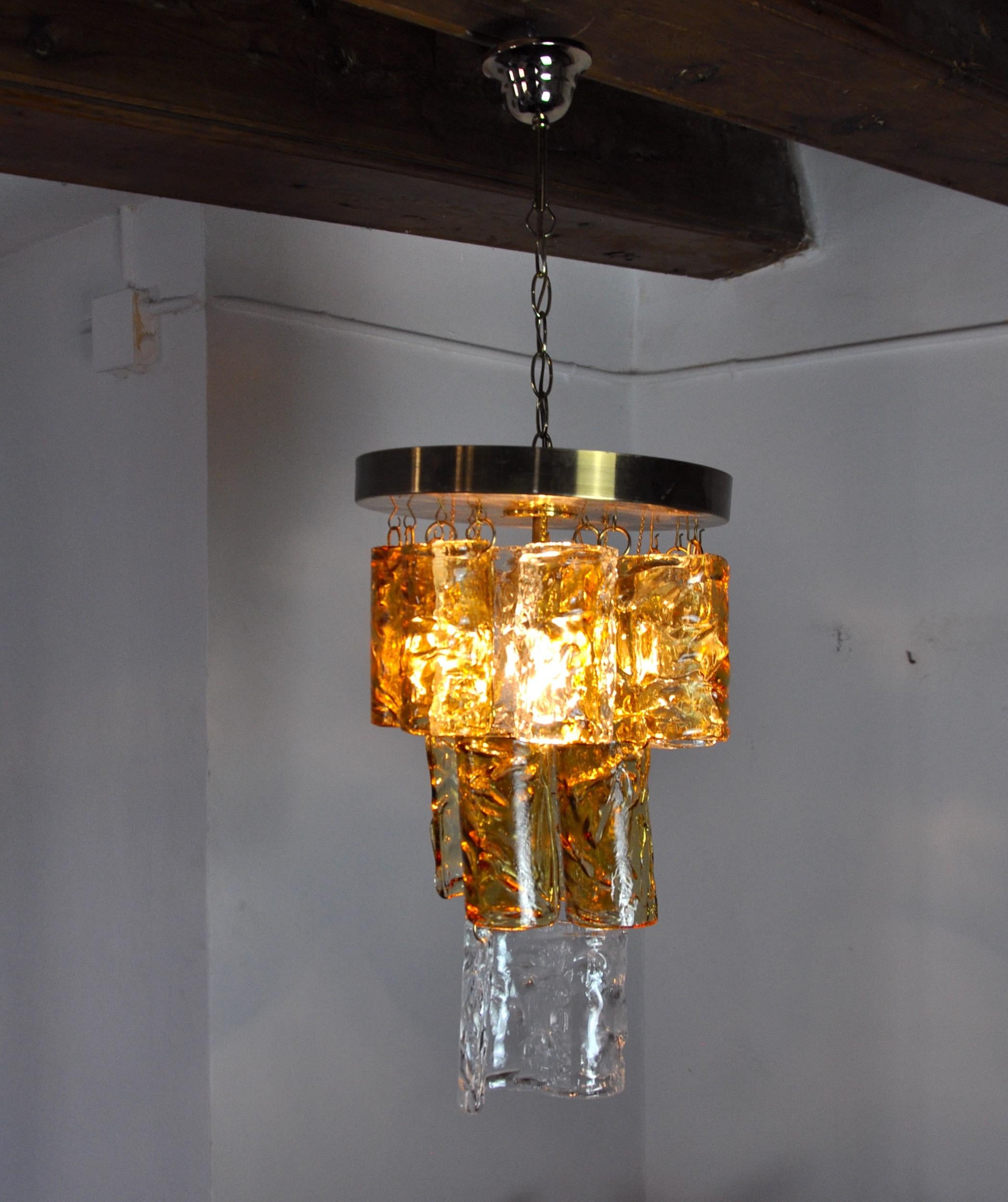 Bicolor chandeliers waterfall by zero quattro orange & transparent murano glass In Good Condition For Sale In BARCELONA, ES
