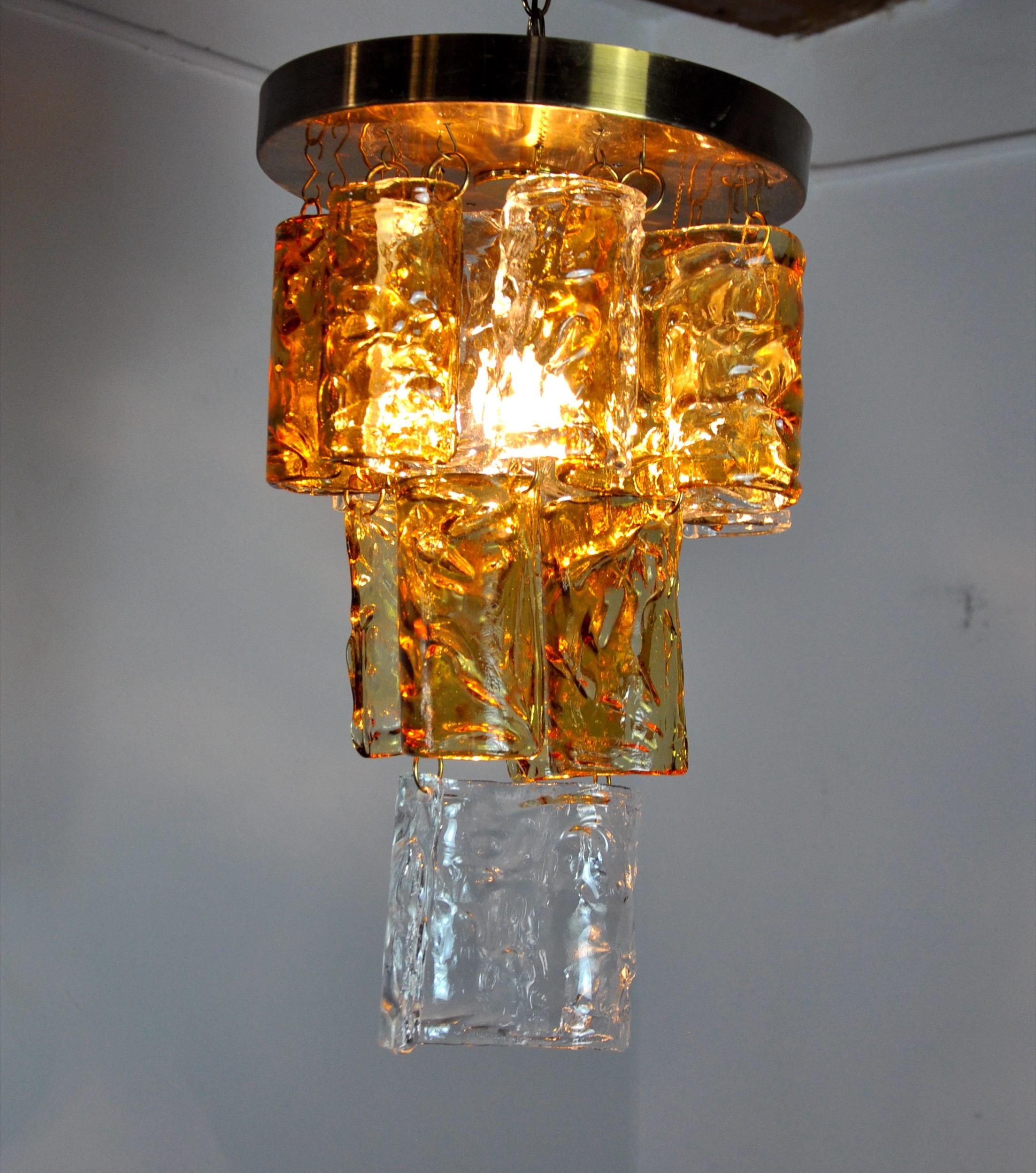Late 20th Century Bicolor chandeliers waterfall by zero quattro orange & transparent murano glass For Sale