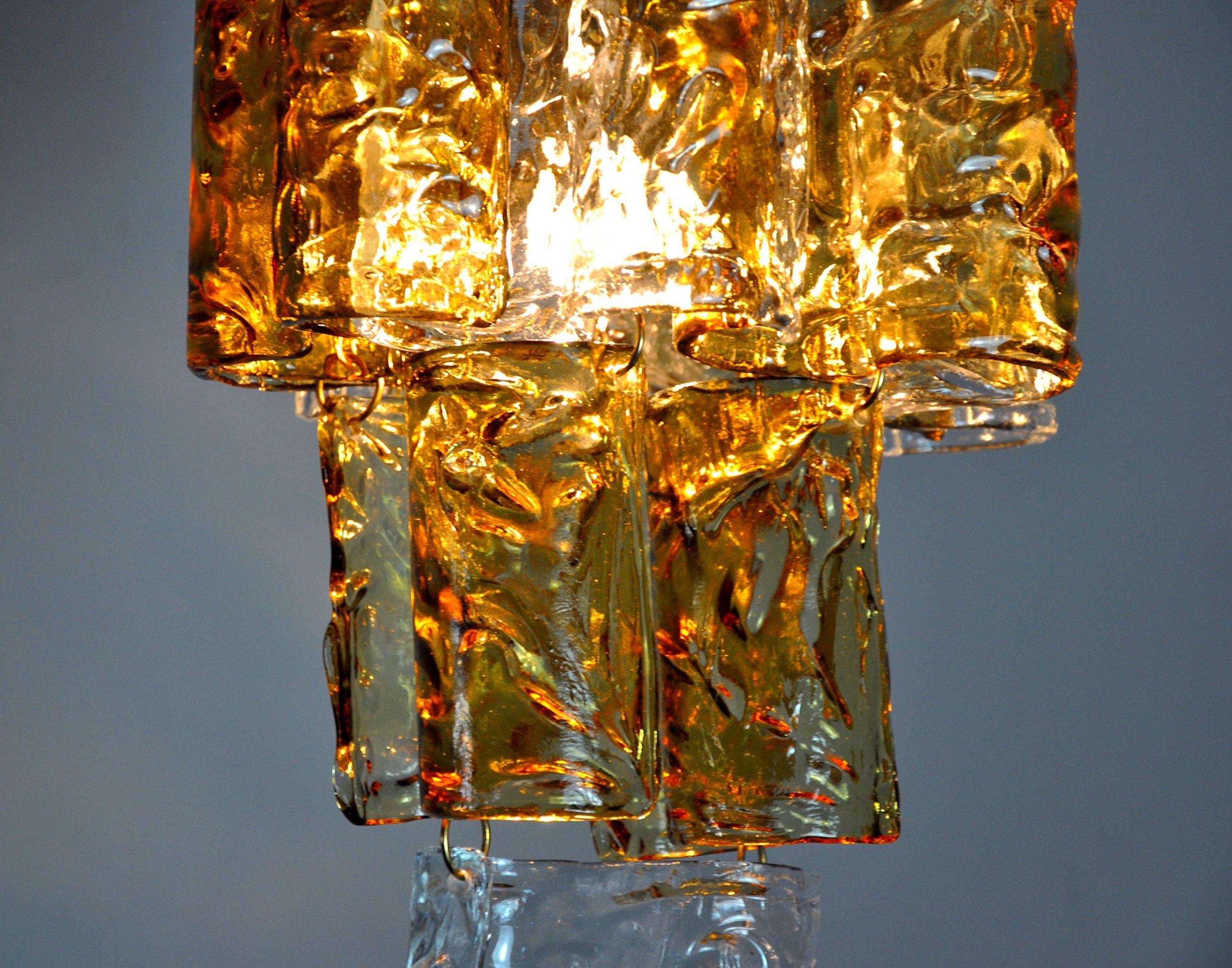 Bicolor chandeliers waterfall by zero quattro orange & transparent murano glass For Sale 1