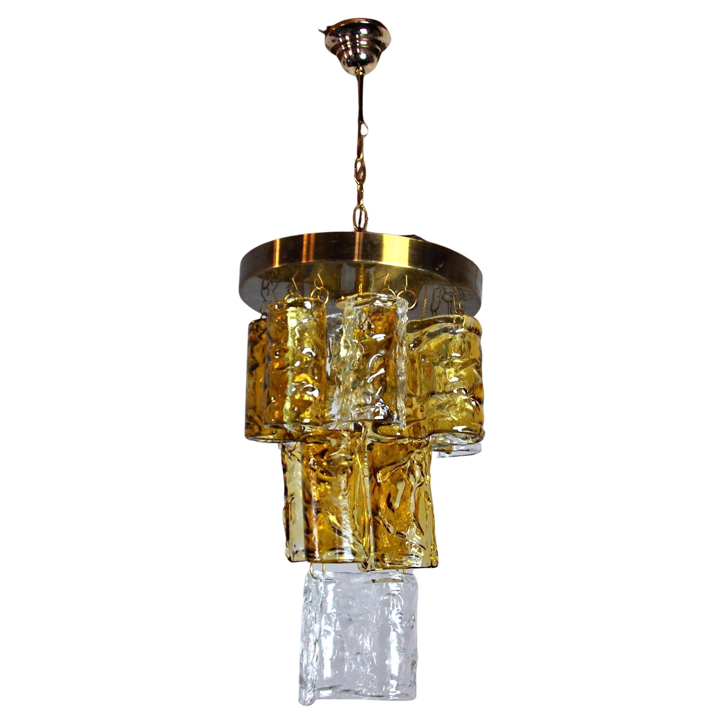 Bicolor chandeliers waterfall by zero quattro orange & transparent murano glass For Sale