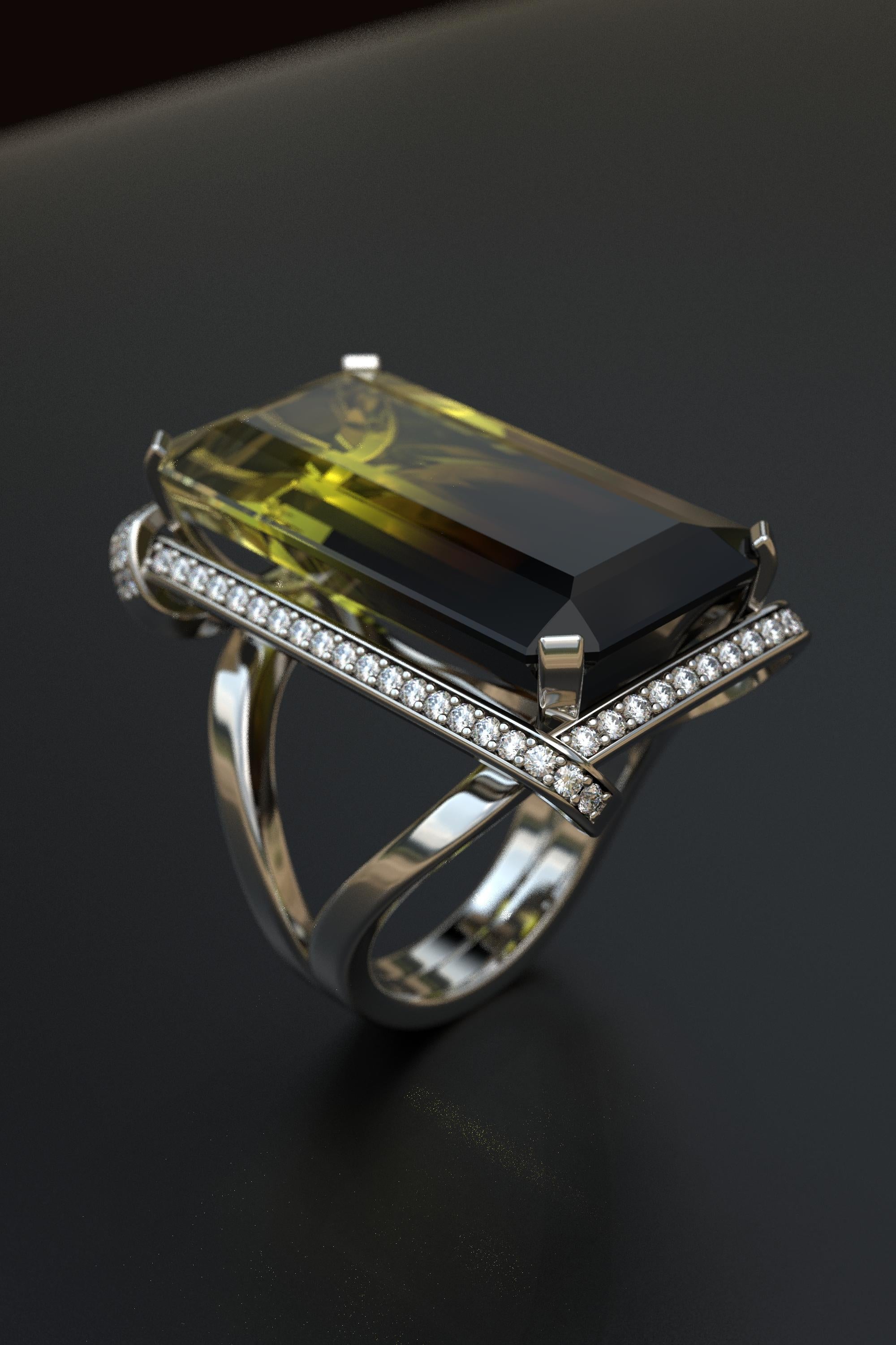 For Sale:  Bicolor Citrine and Natural Diamonds 18k Gold Ring Made in Italy Jewelry 10