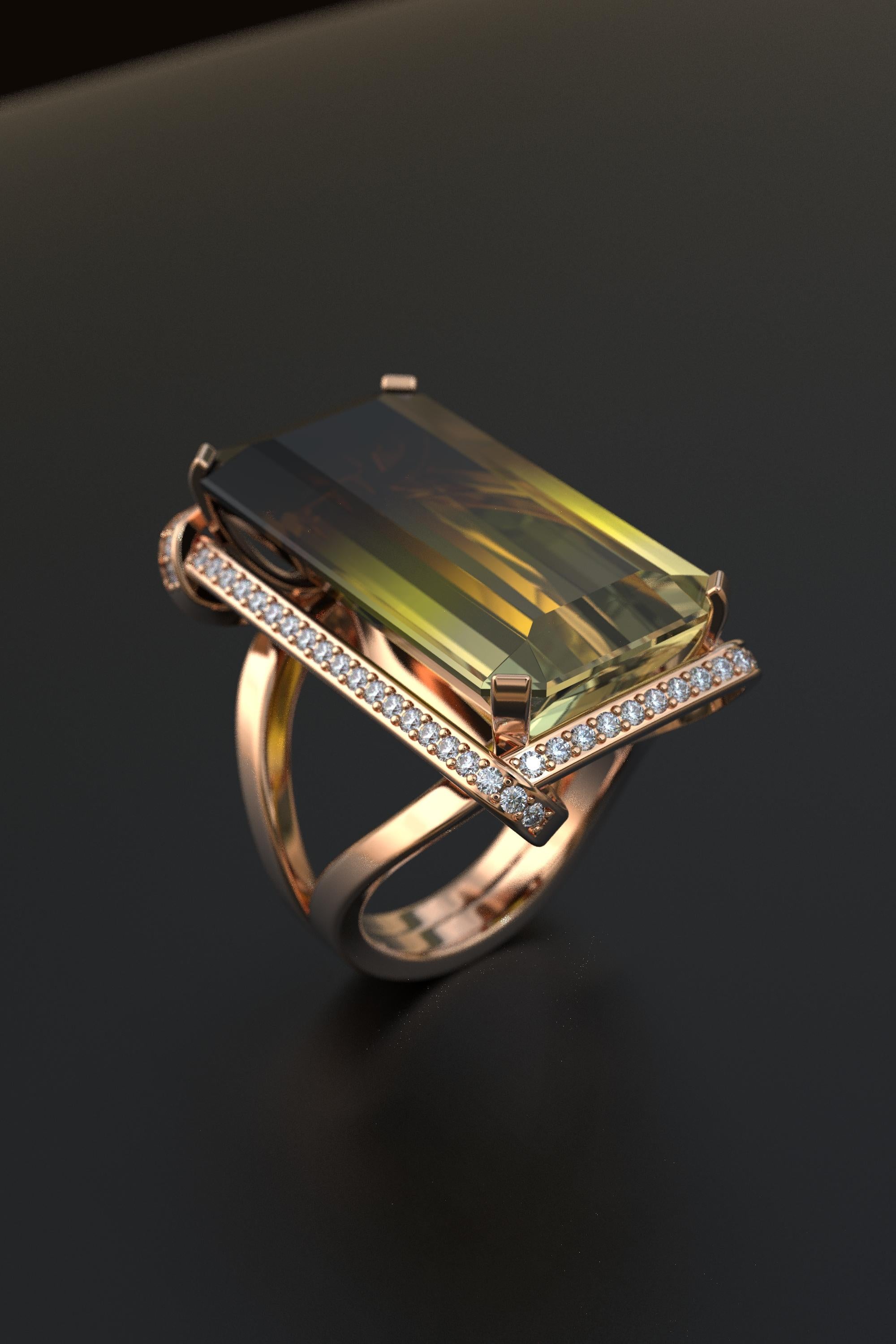 For Sale:  Bicolor Citrine and Natural Diamonds 18k Gold Ring Made in Italy Jewelry 12