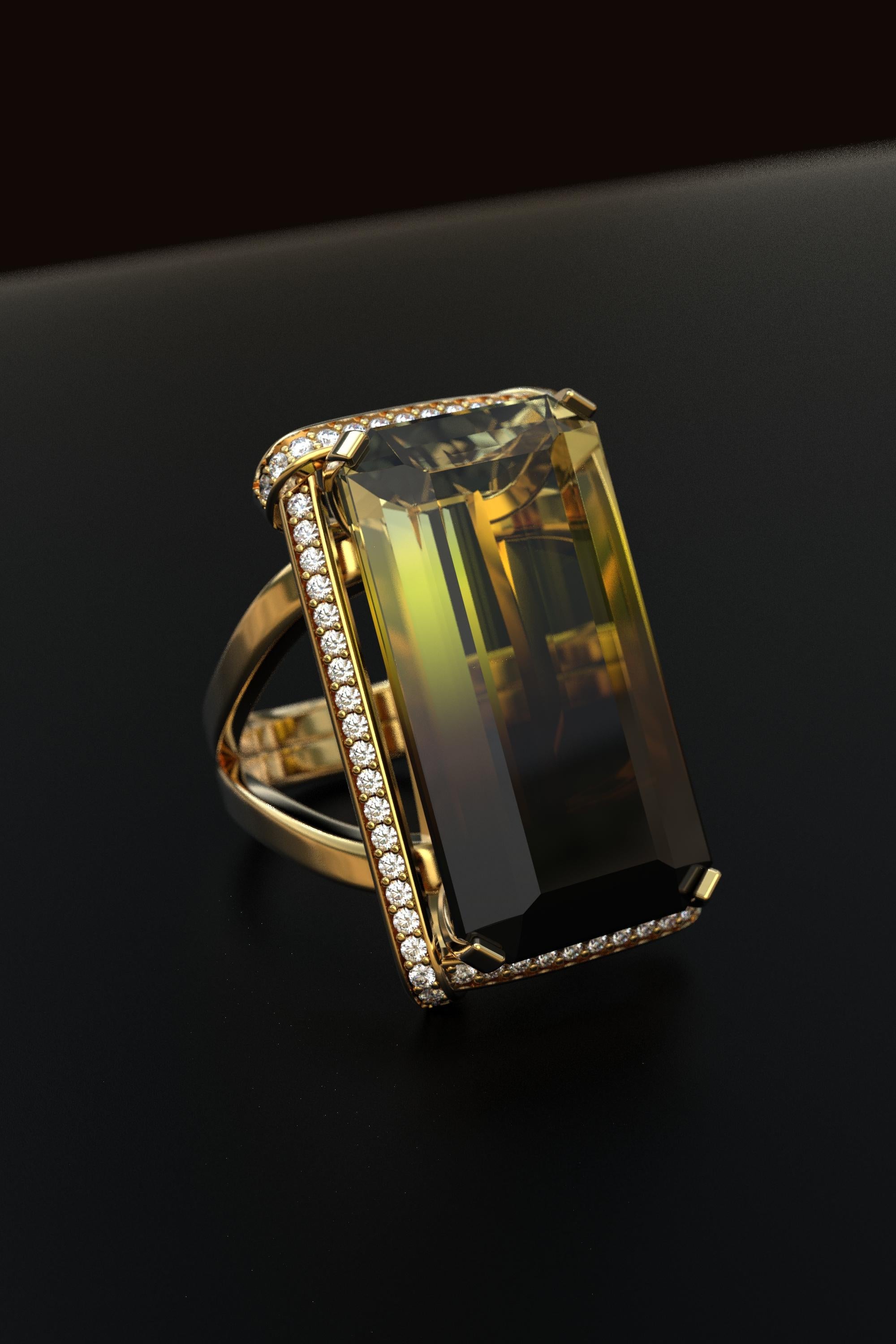 For Sale:  Bicolor Citrine and Natural Diamonds 18k Gold Ring Made in Italy Jewelry 14