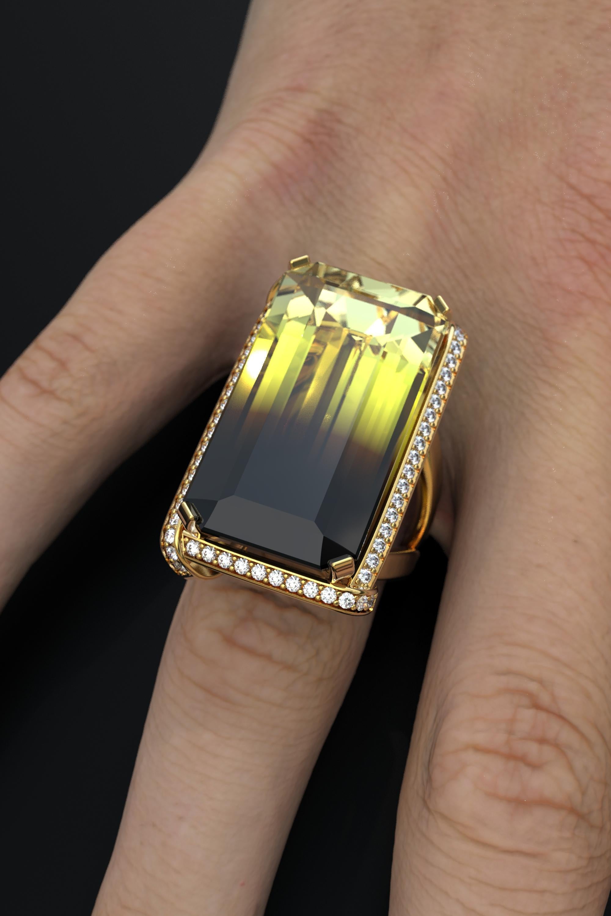 For Sale:  Bicolor Citrine and Natural Diamonds 18k Gold Ring Made in Italy Jewelry 16