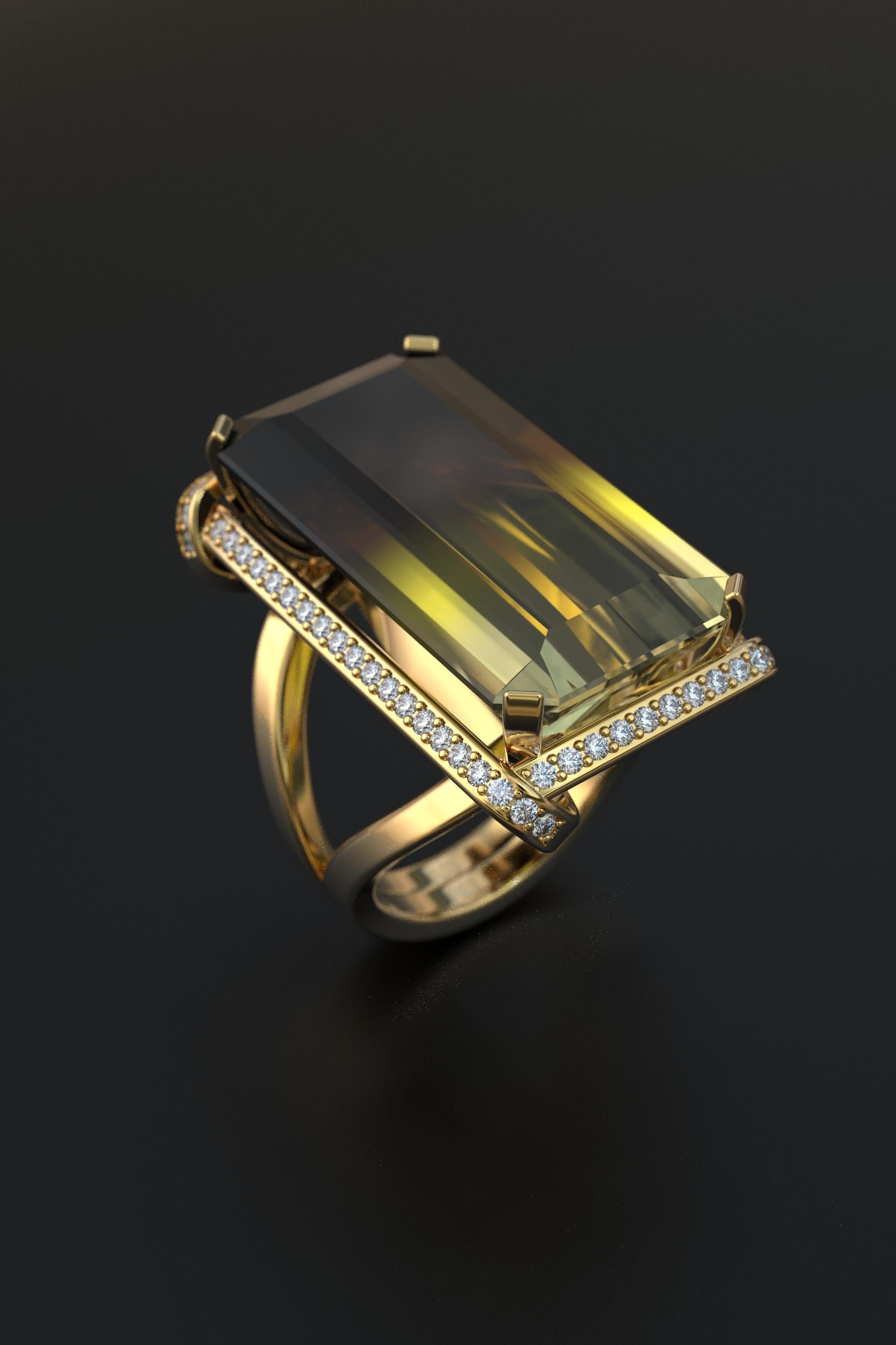 For Sale:  Bicolor Citrine and Natural Diamonds 18k Gold Ring Made in Italy Jewelry 2