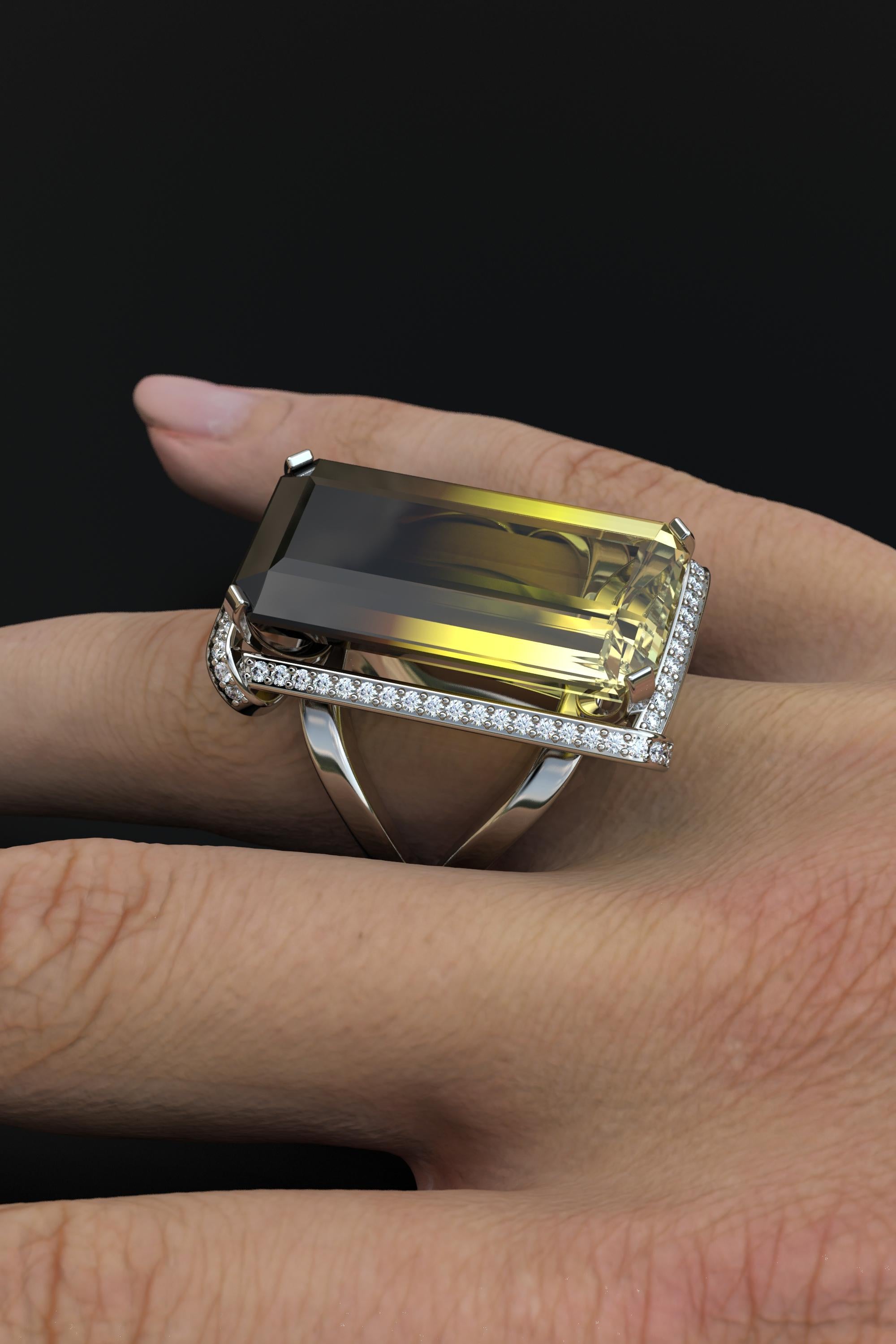 For Sale:  Bicolor Citrine and Natural Diamonds 18k Gold Ring Made in Italy Jewelry 3