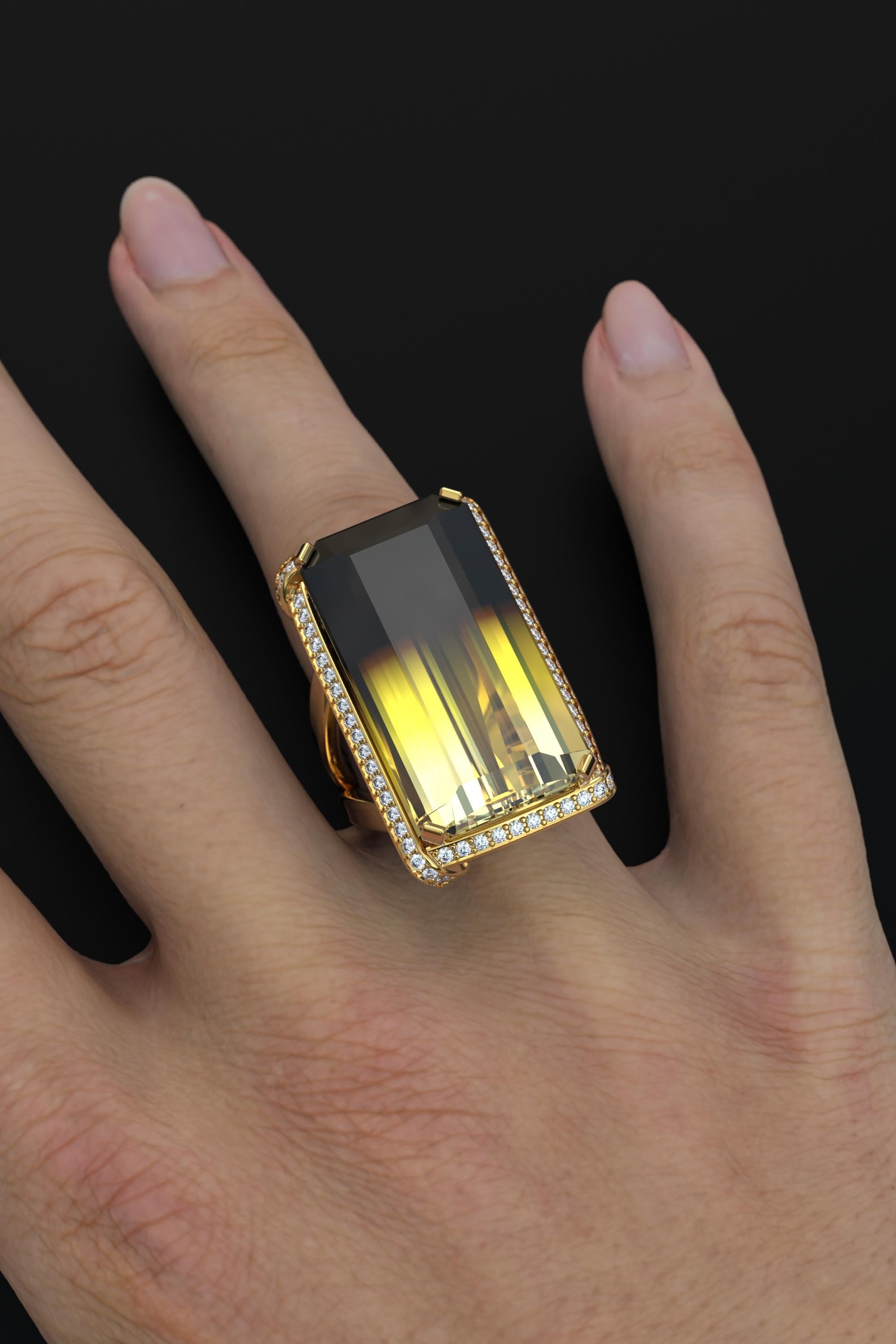 For Sale:  Bicolor Citrine and Natural Diamonds 18k Gold Ring Made in Italy Jewelry 4