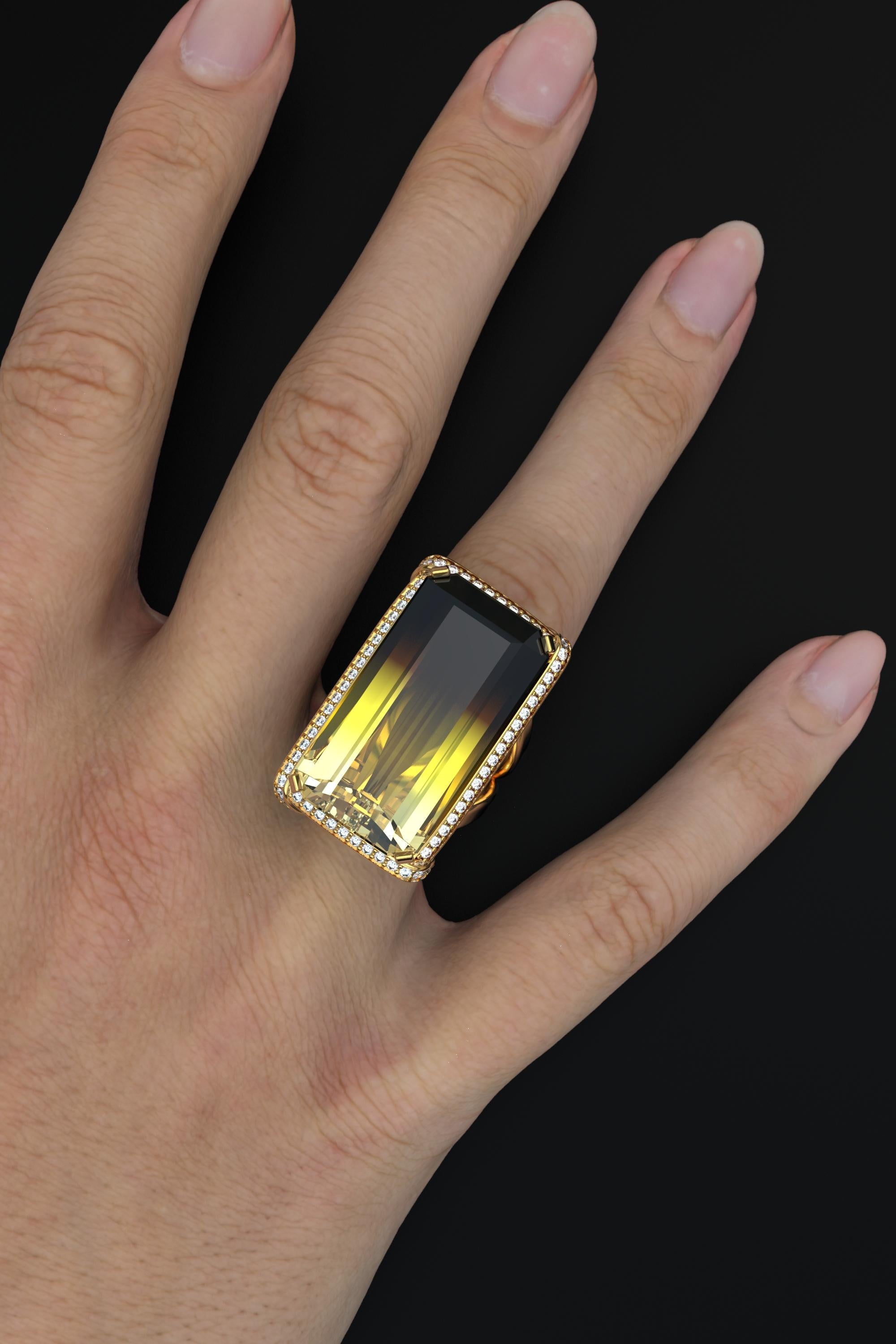 For Sale:  Bicolor Citrine and Natural Diamonds 18k Gold Ring Made in Italy Jewelry 5