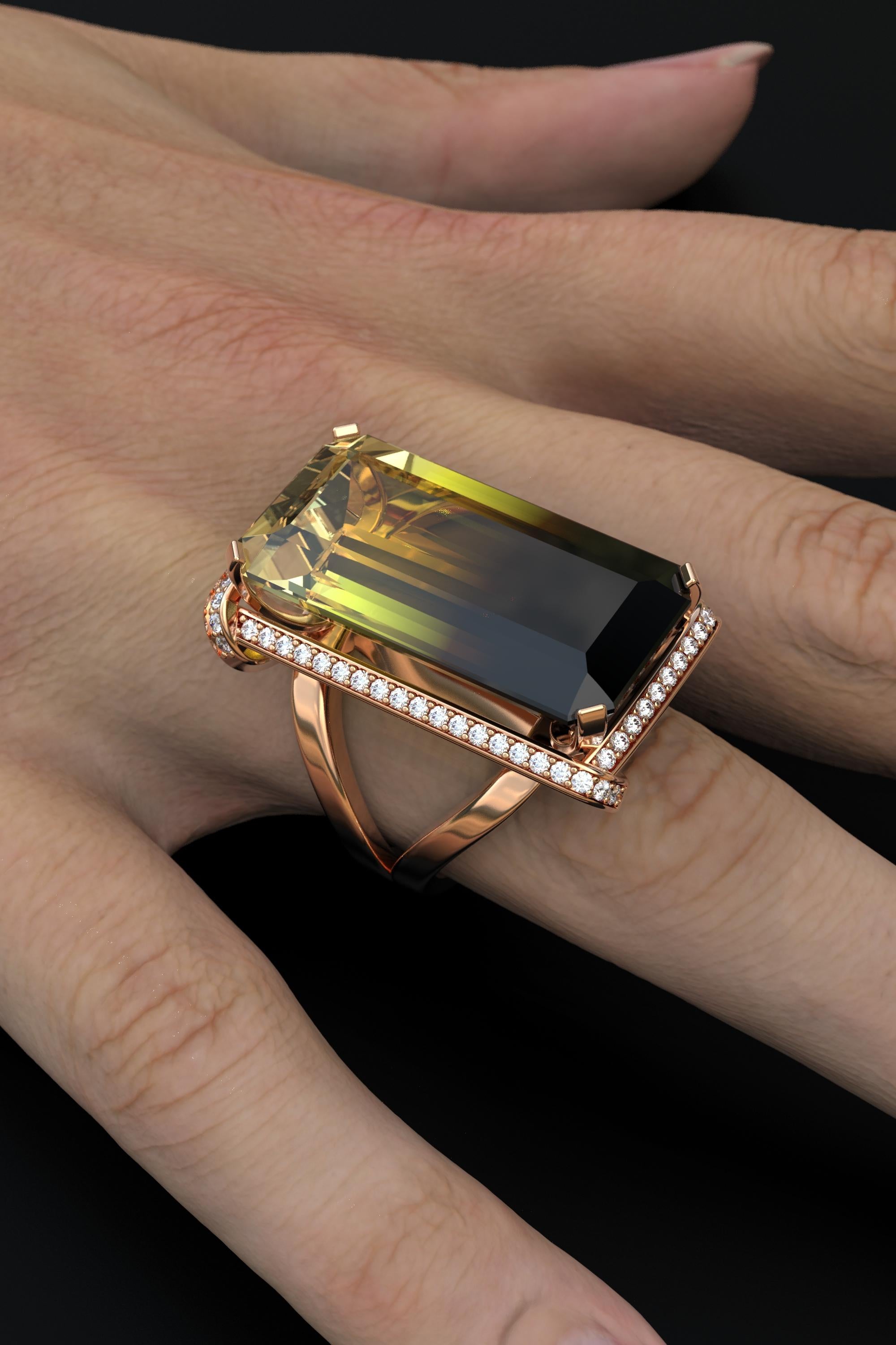 For Sale:  Bicolor Citrine and Natural Diamonds 18k Gold Ring Made in Italy Jewelry 6