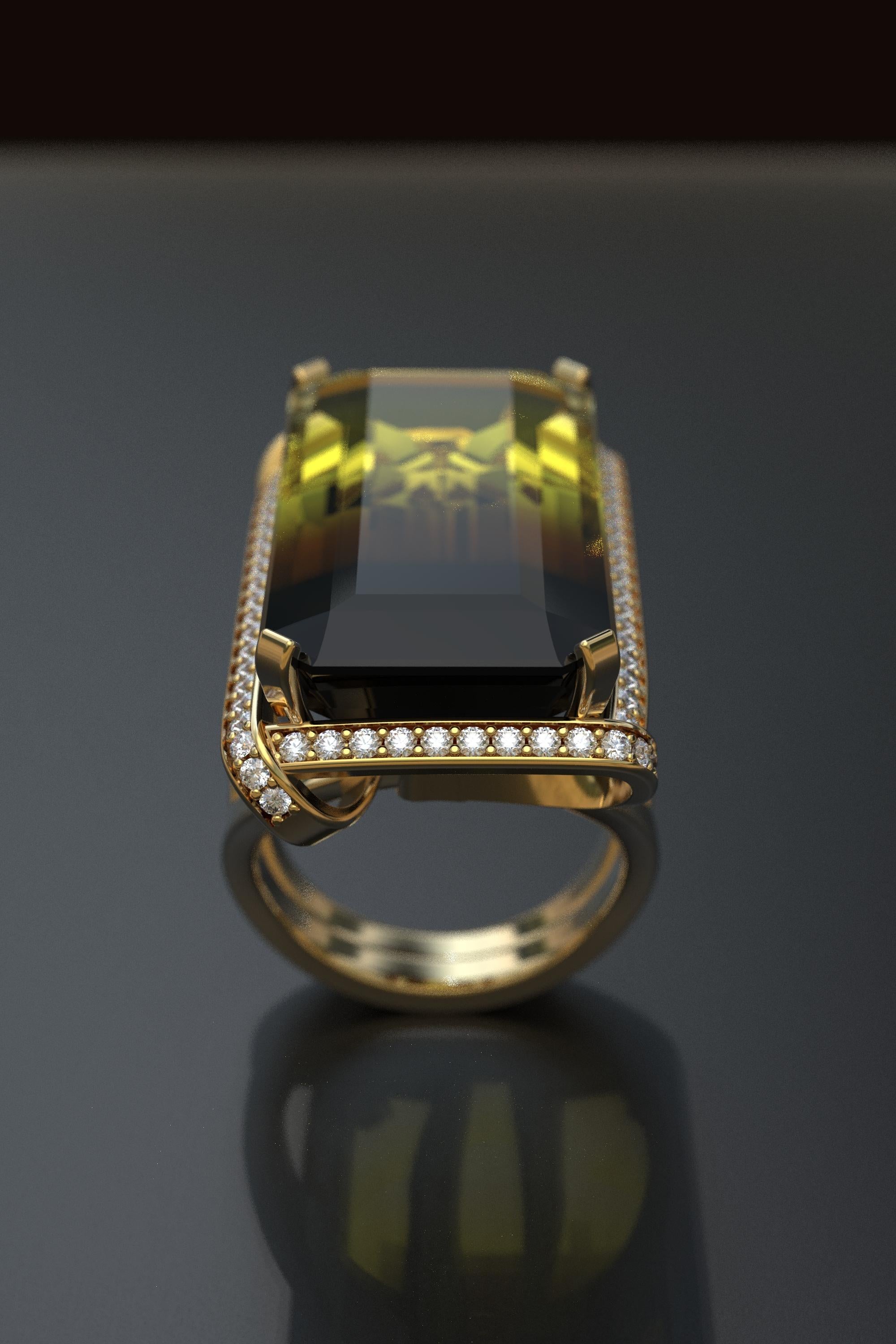 For Sale:  Bicolor Citrine and Natural Diamonds 18k Gold Ring Made in Italy Jewelry 7