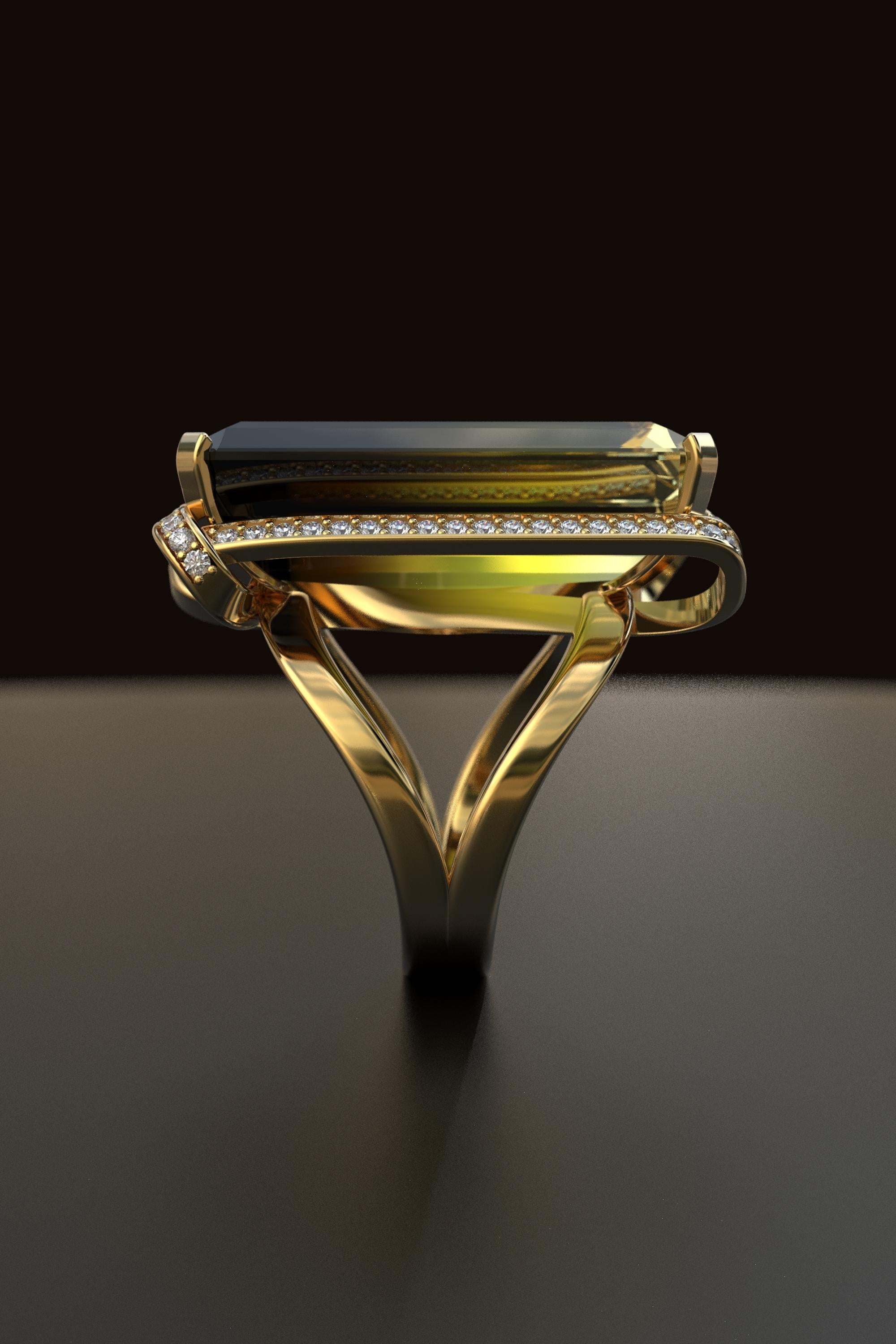 For Sale:  Bicolor Citrine and Natural Diamonds 18k Gold Ring Made in Italy Jewelry 8