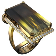 Bicolor Citrine and Natural Diamonds 18k Gold Ring Made in Italy Jewelry