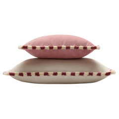 BICOLOR Couple Happy Pillow Velvet Light Pink and White Fringes