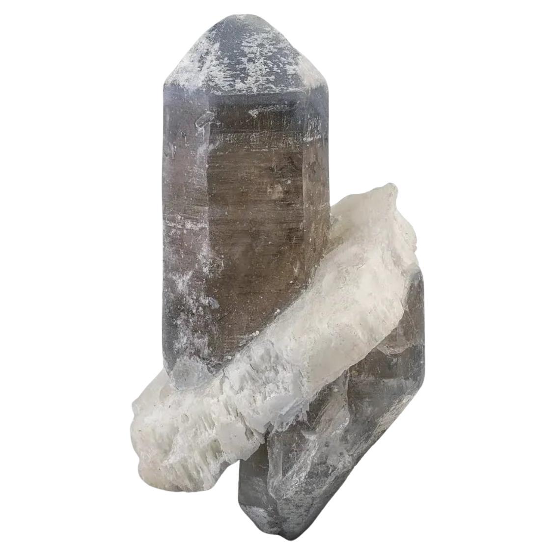 Bicolor Double Terminated Smoky Blue Quartz Crystal With Albite