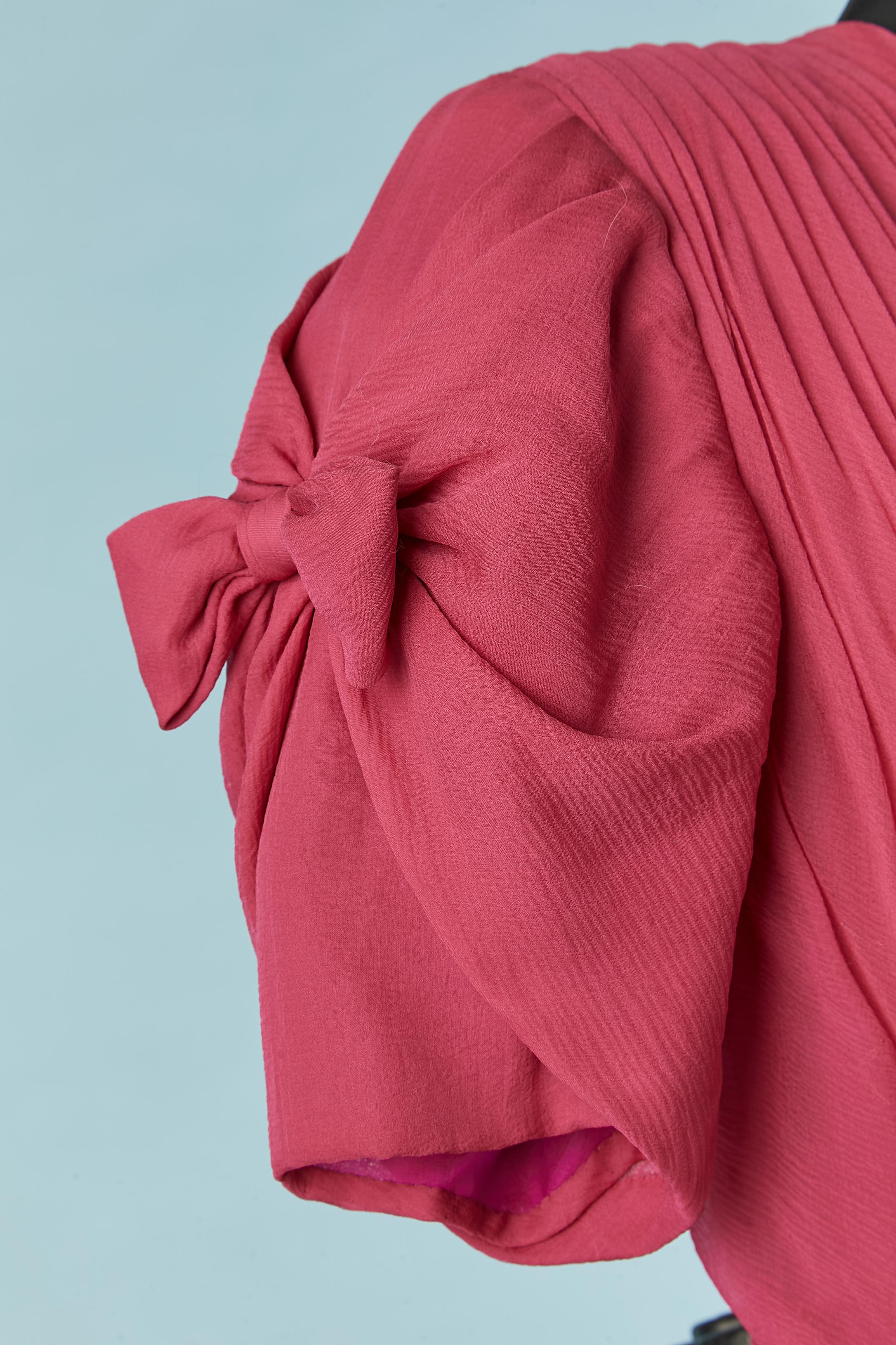 Women's Bicolor drape silk chiffon evening dress with bow Hanae Mori Couture  For Sale