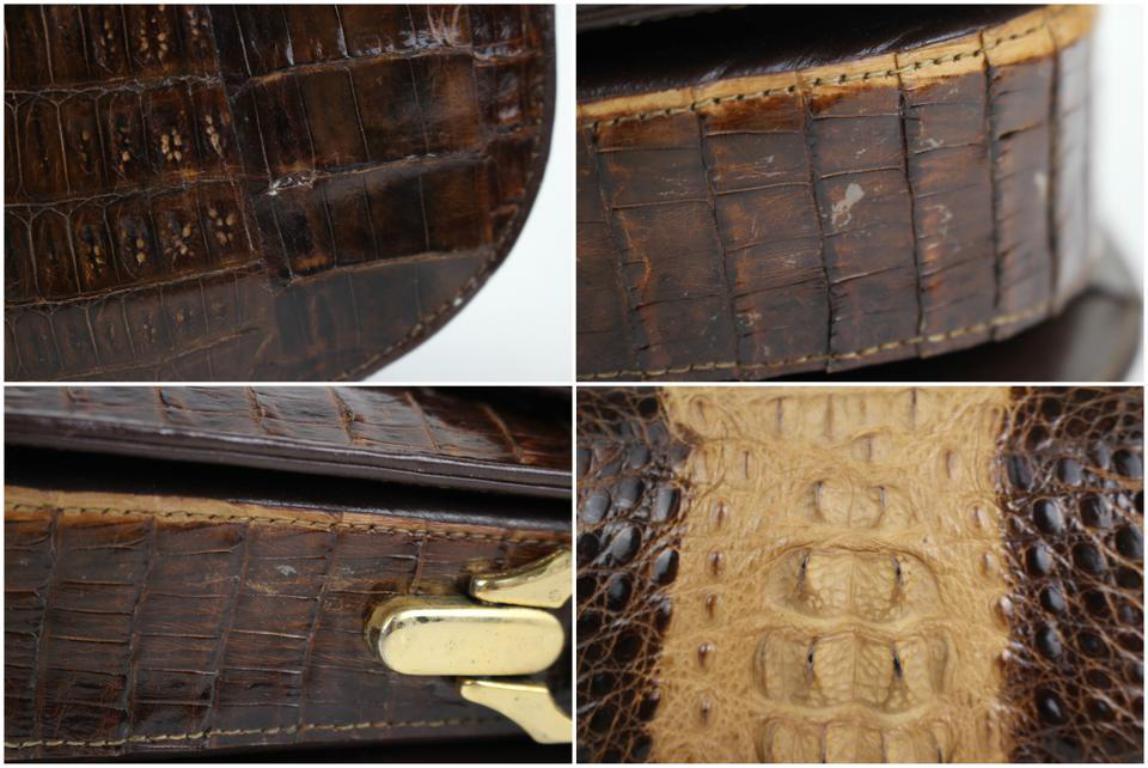Bicolor Flap 11mt915 Chocolate Crocodile Skin Leather Cross Body Bag For Sale 5
