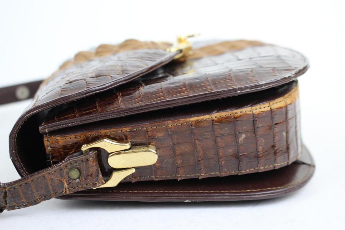 Bicolor Flap 11mt915 Chocolate Crocodile Skin Leather Cross Body Bag For Sale 3