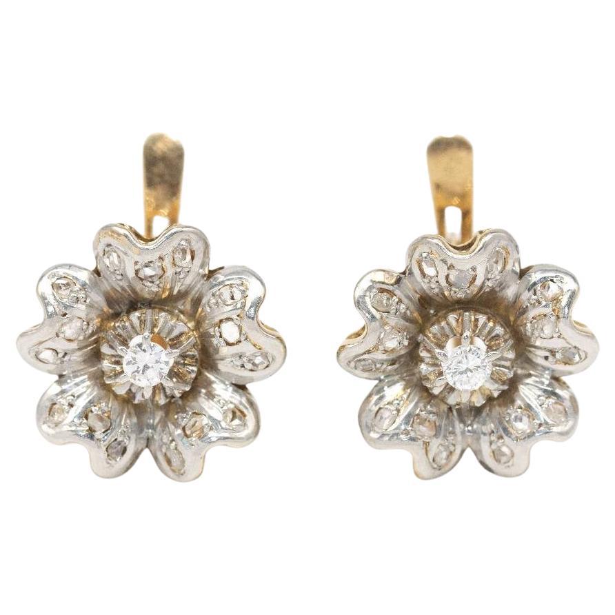 BICOLOR FLOWER Earrings with Diamonds