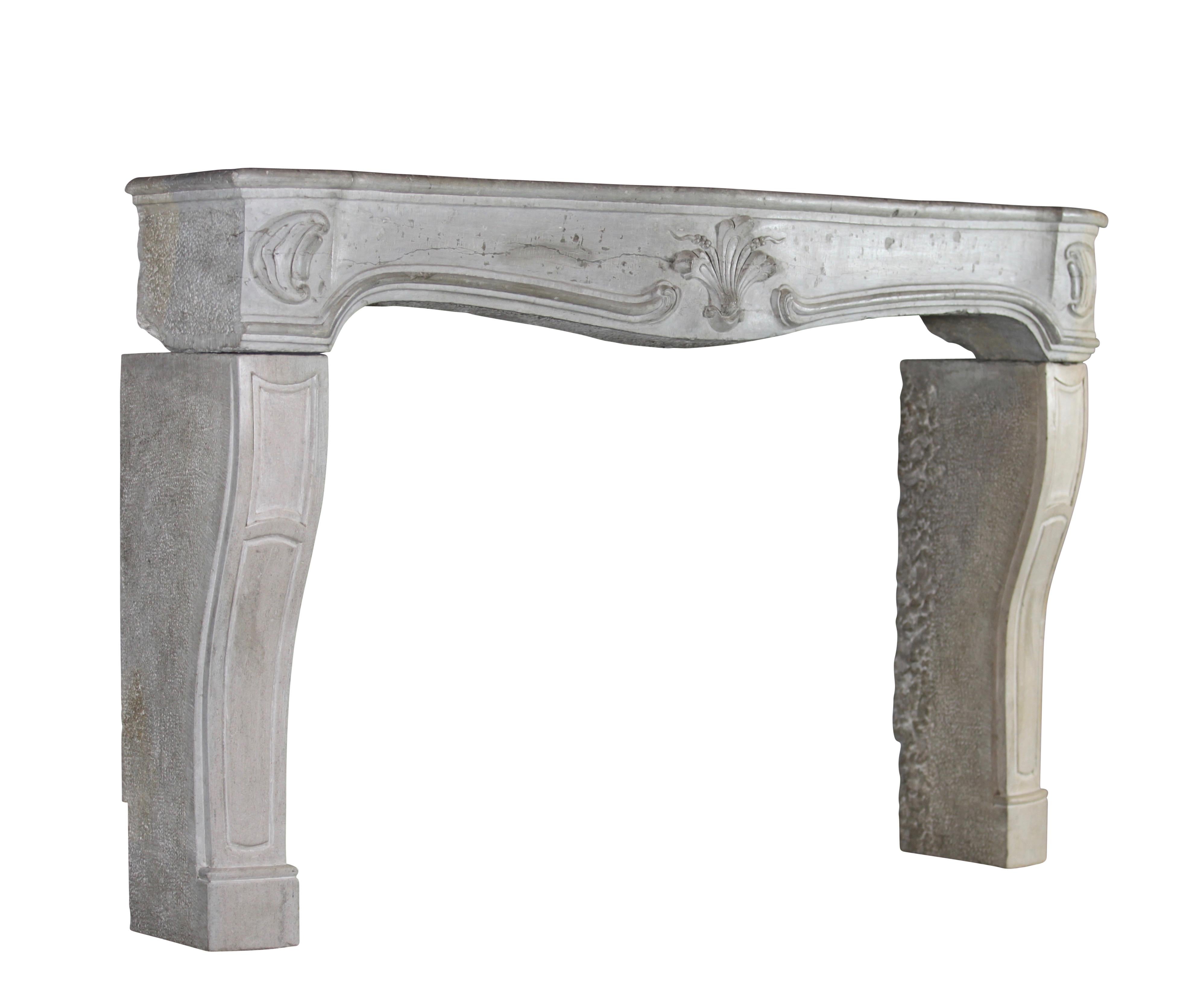 18th Century and Earlier Bicolor French Vintage Fireplace Surround in Limestone For Sale