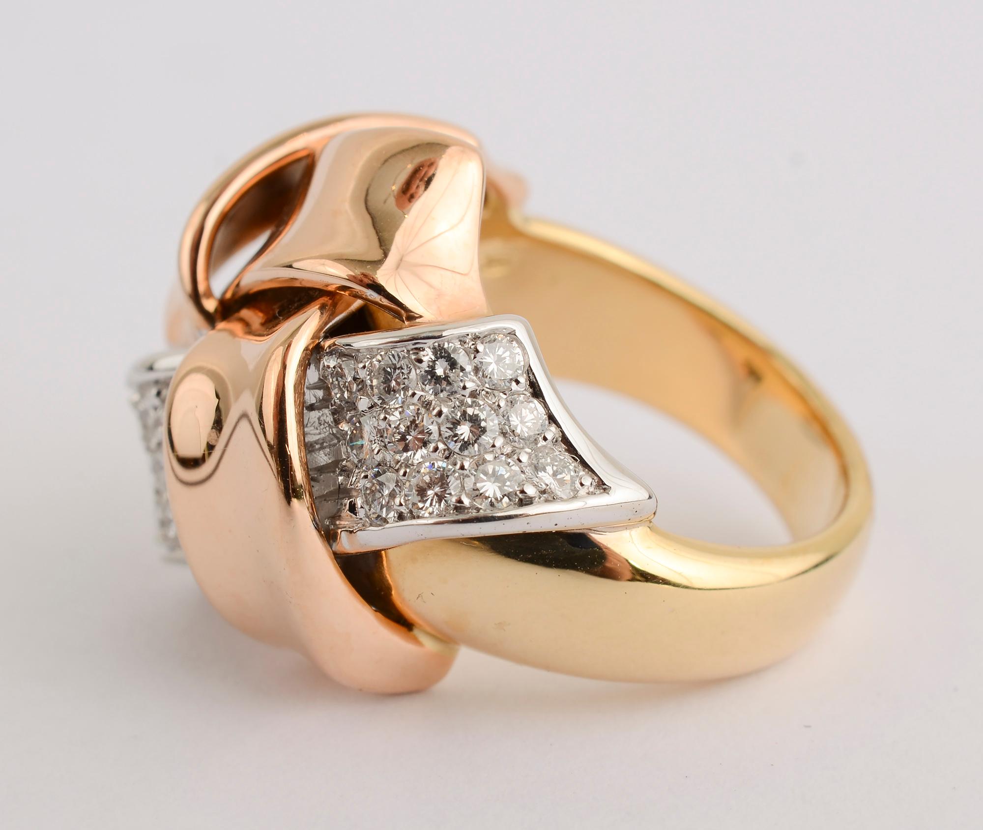 Modern Bicolor Gold and Diamond Woven Ring For Sale