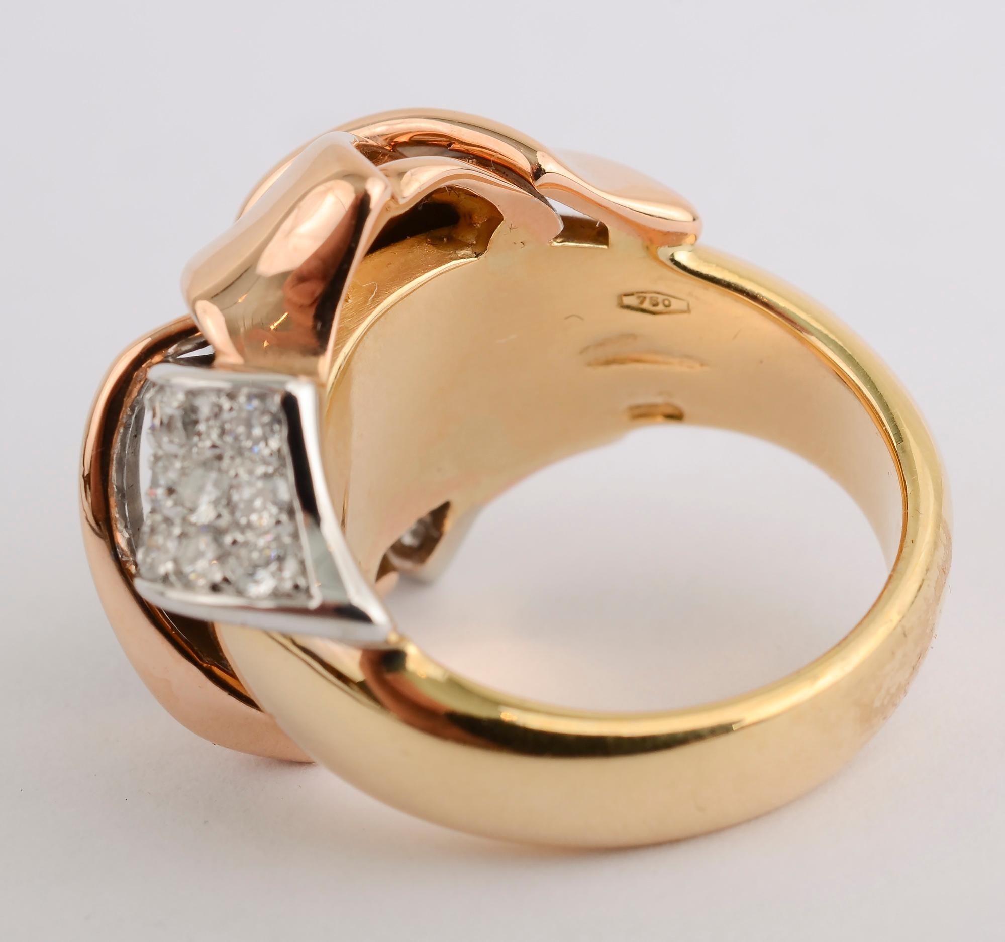 Modern Bicolor Gold and Diamond Woven Ring For Sale