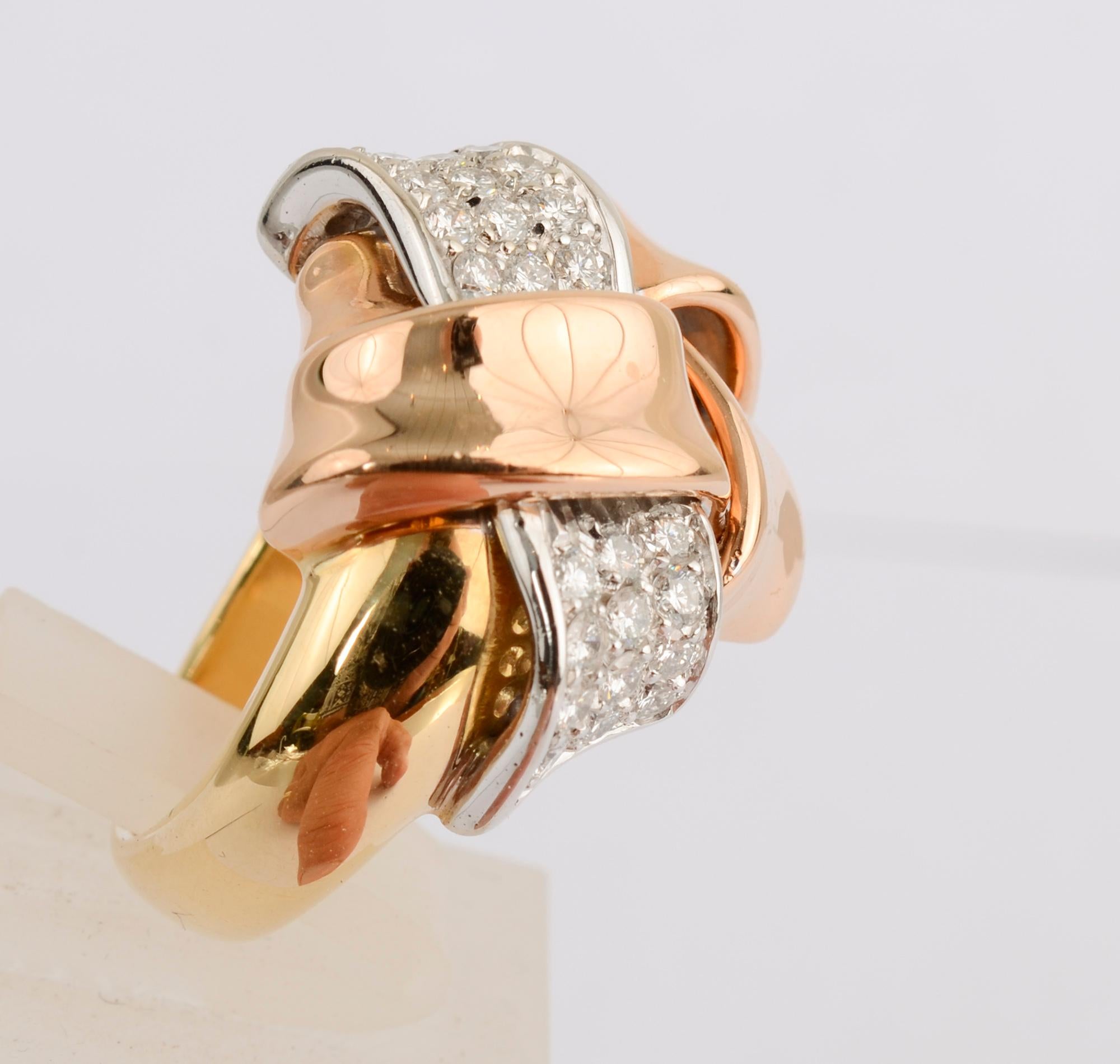 Women's or Men's Bicolor Gold and Diamond Woven Ring For Sale