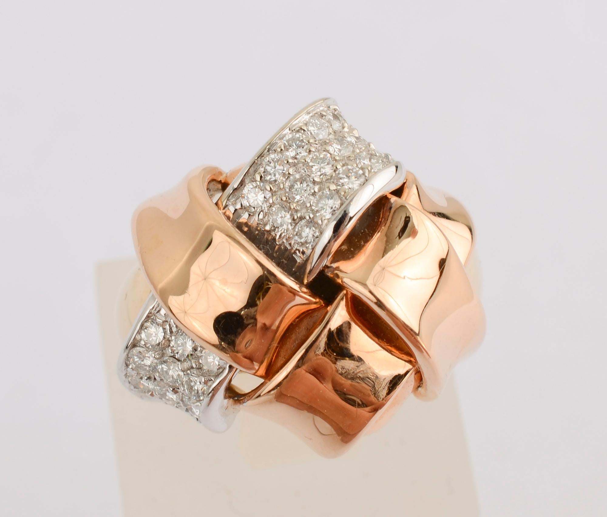 Bicolor Gold and Diamond Woven Ring For Sale 1