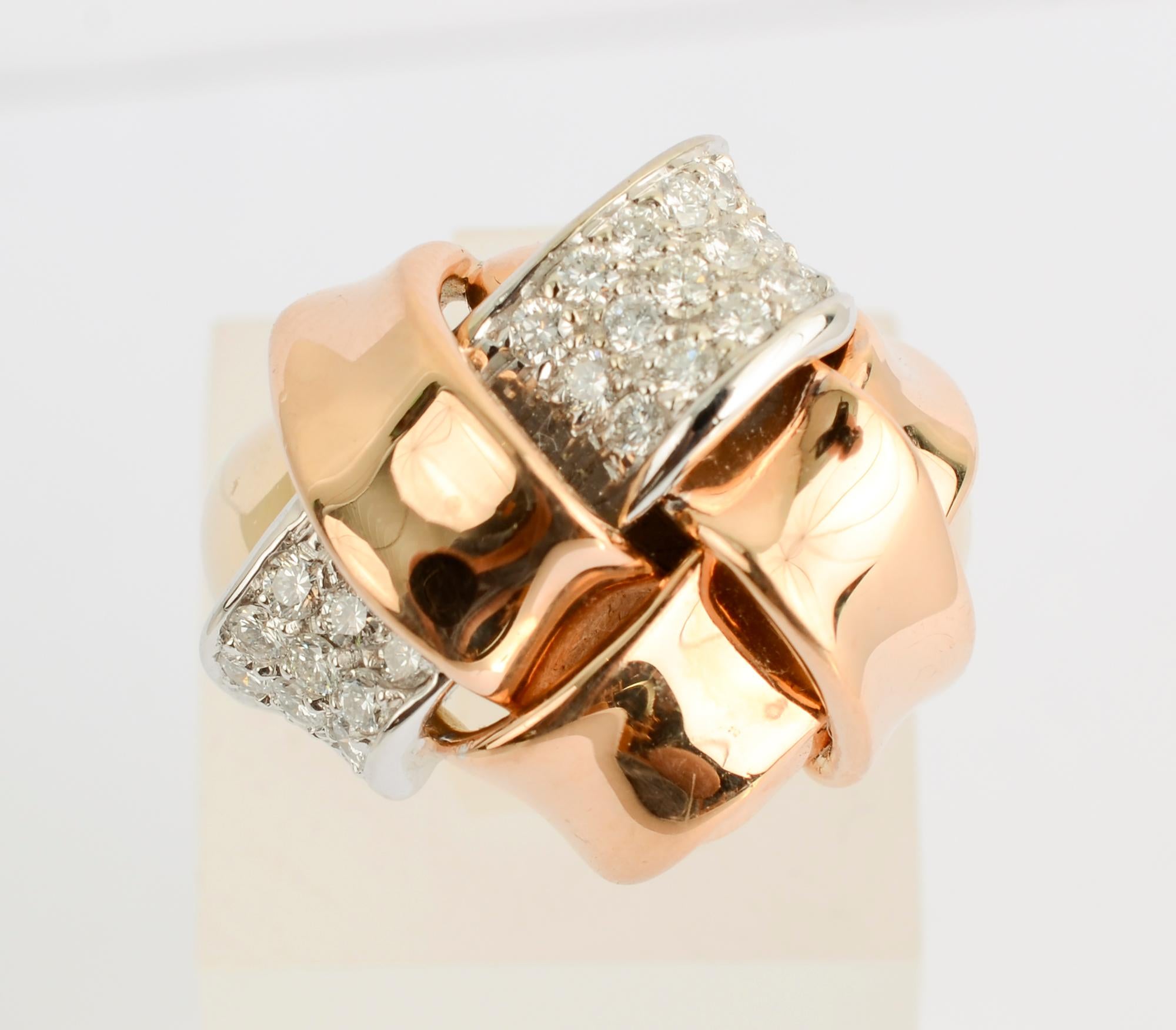 Bicolor Gold and Diamond Woven Ring For Sale 2