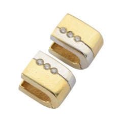 Bicolor Gold Huggie Earrings with Diamonds