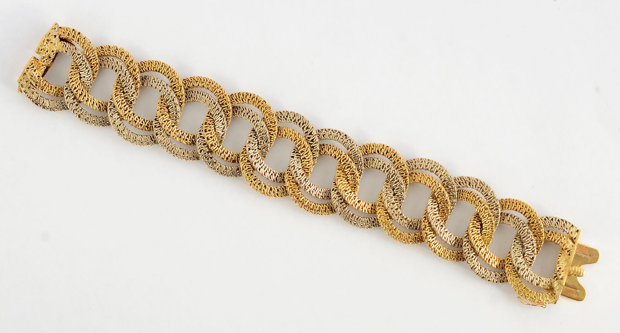 Moderne Bracelet à maillons superposés en or bicolore en vente