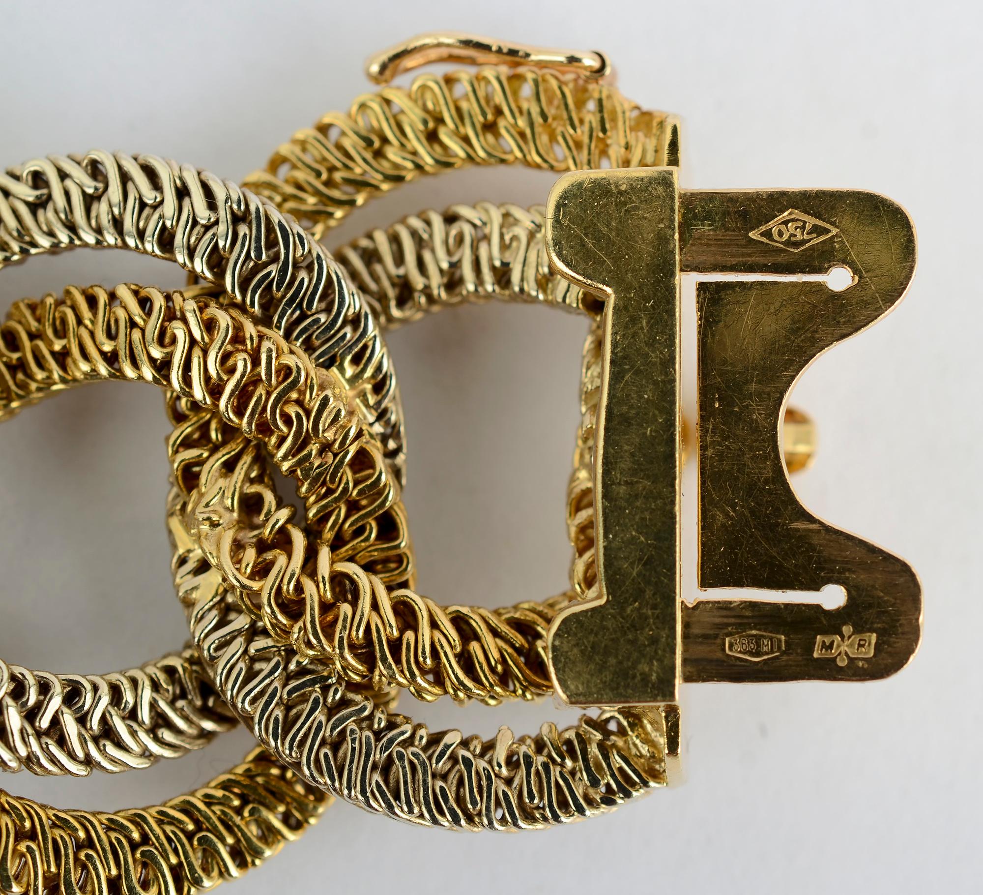 Women's or Men's Bicolor Gold Overlapping Links Bracelet For Sale