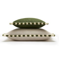 Bicolor Green Velvet Cushion Green And White Fringes