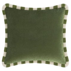 Bicolor Green Velvet Cushion Green And White Fringes
