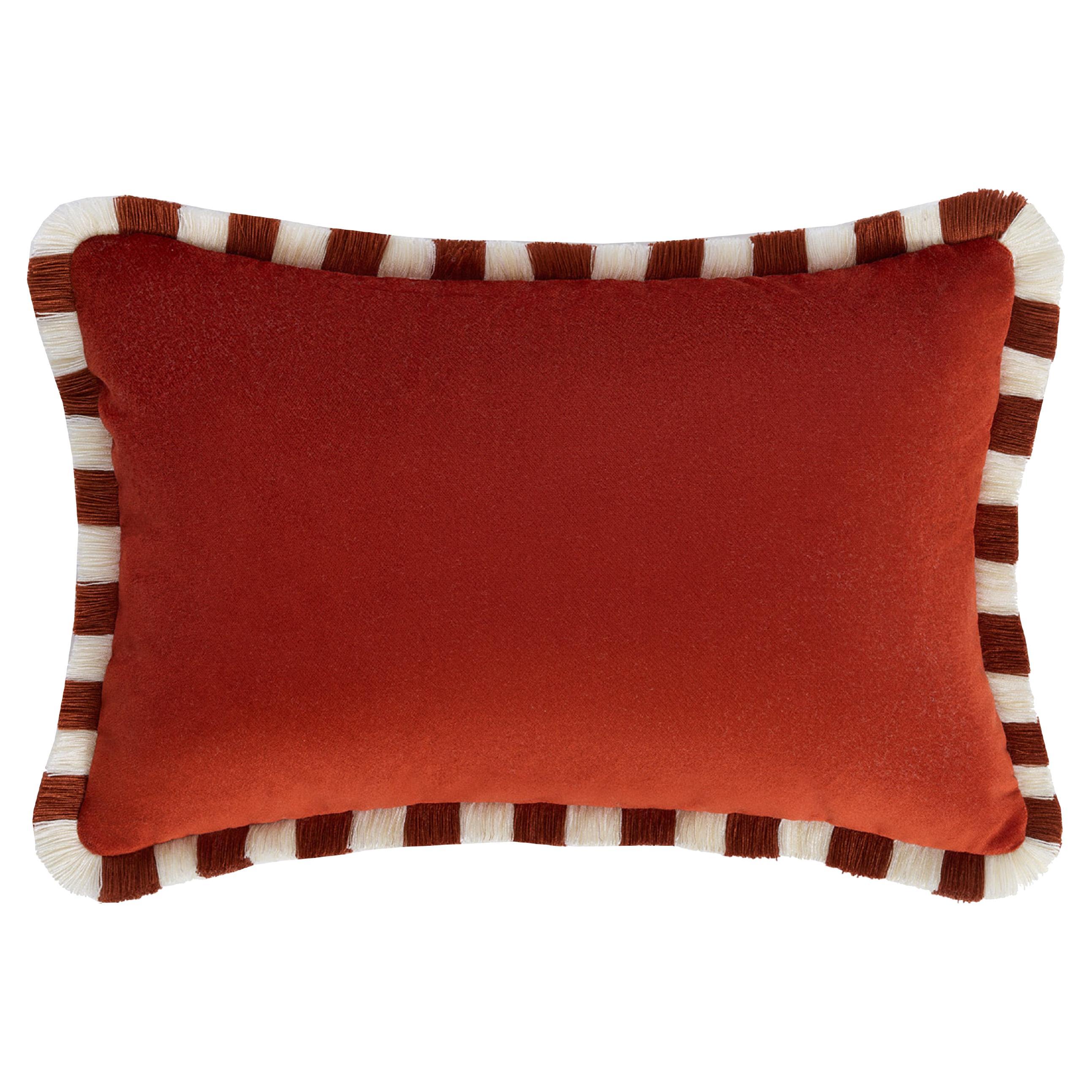 BICOLOR Happy Pillow Brick Velvet With Brick and White Fringes