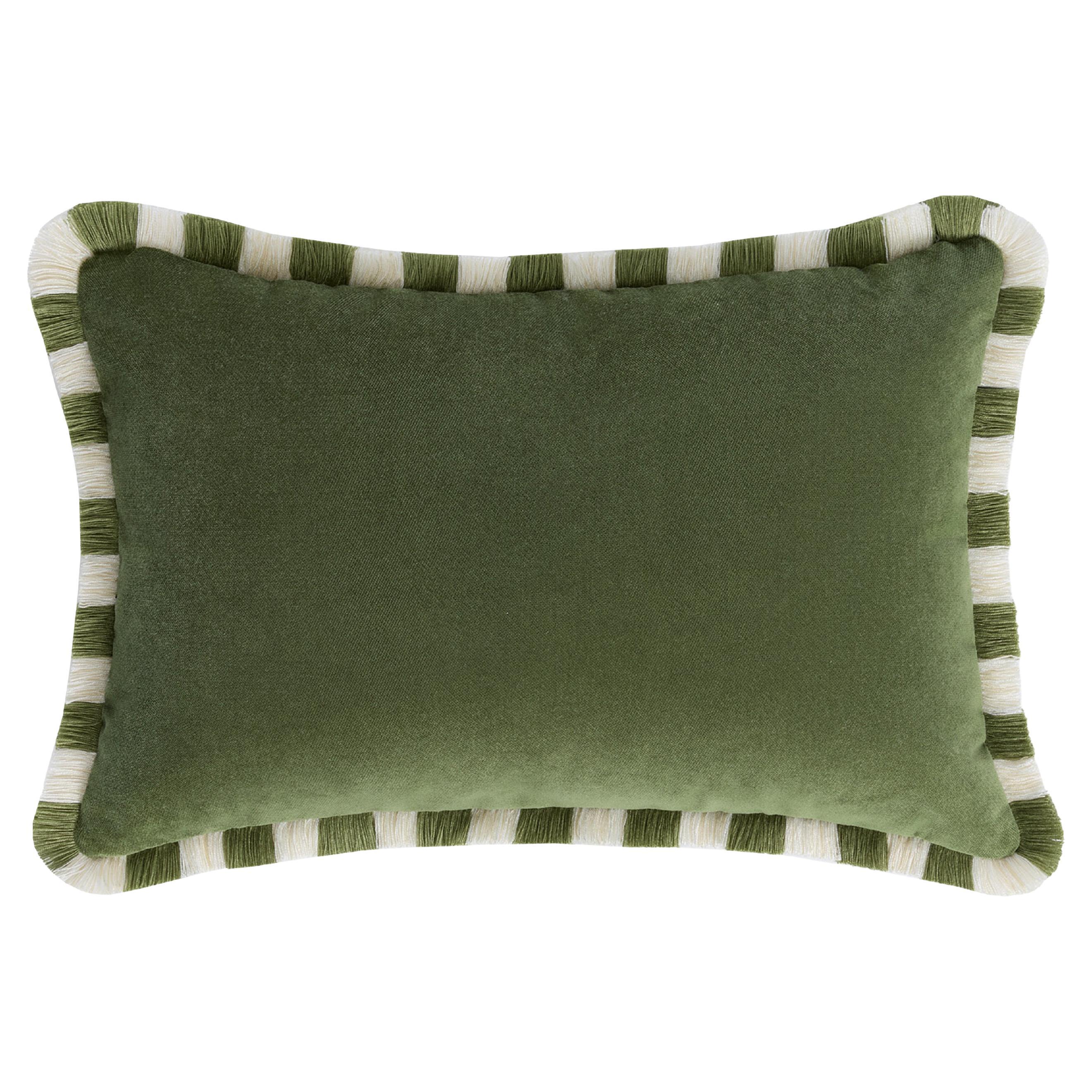 BICOLOR Happy Pillow Green Velvet With Green and White Fringes