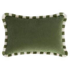 Cuscino BICOLOR Happy Velluto verde con frange verdi e bianche