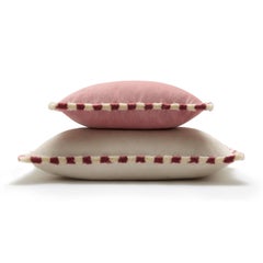 Cuscino BICOLOR Happy Velluto rosa chiaro con frange bianche e rosa chiaro