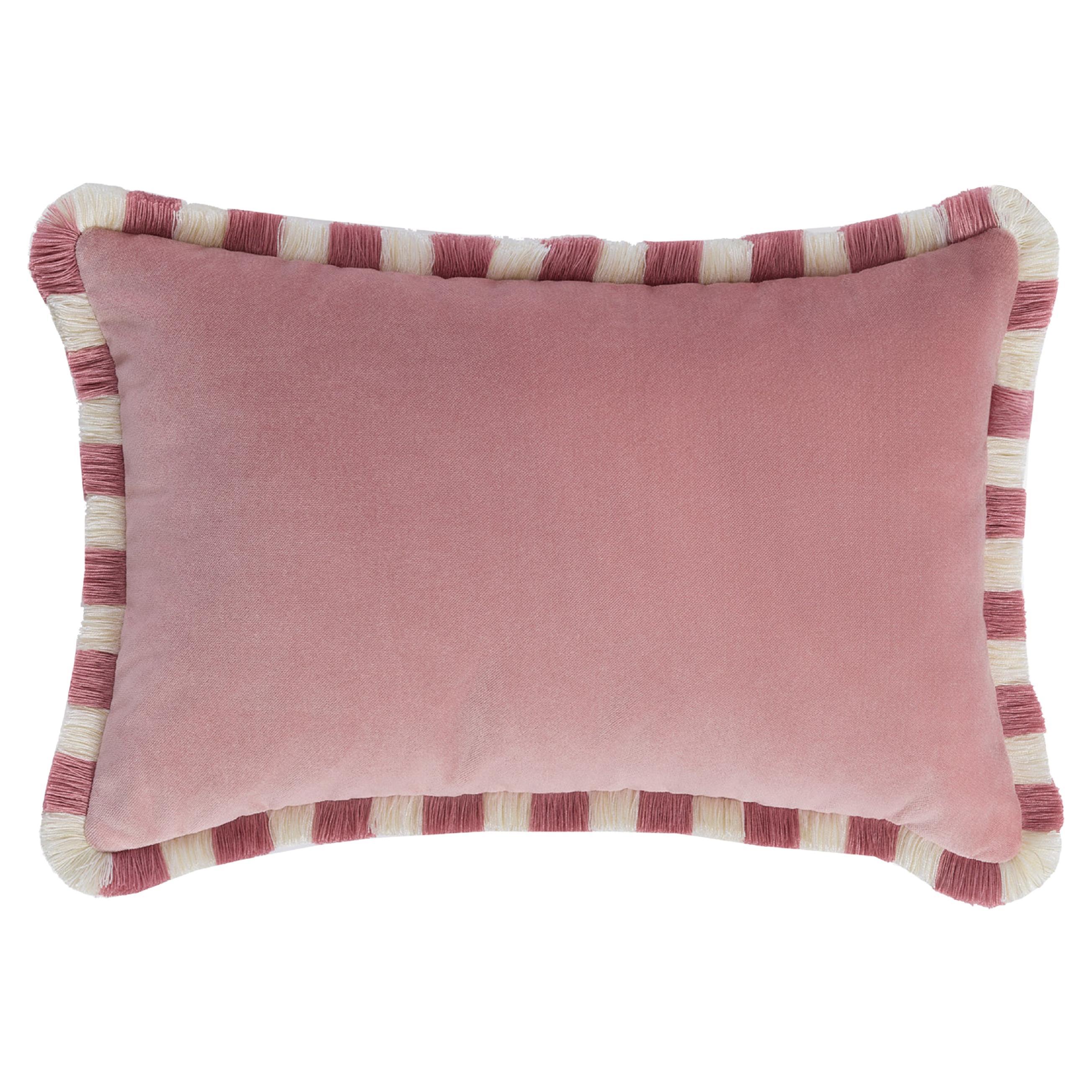 Cuscino BICOLOR Happy Velluto rosa chiaro con frange bianche e rosa chiaro