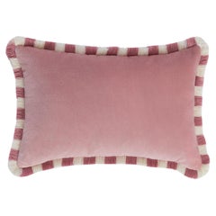 Cuscino BICOLOR Happy Velluto rosa chiaro con frange bianche e rosa chiaro