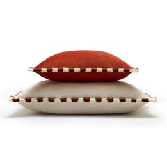 BICOLOR Happy Pillow White Velvet With Brick and White Fringes