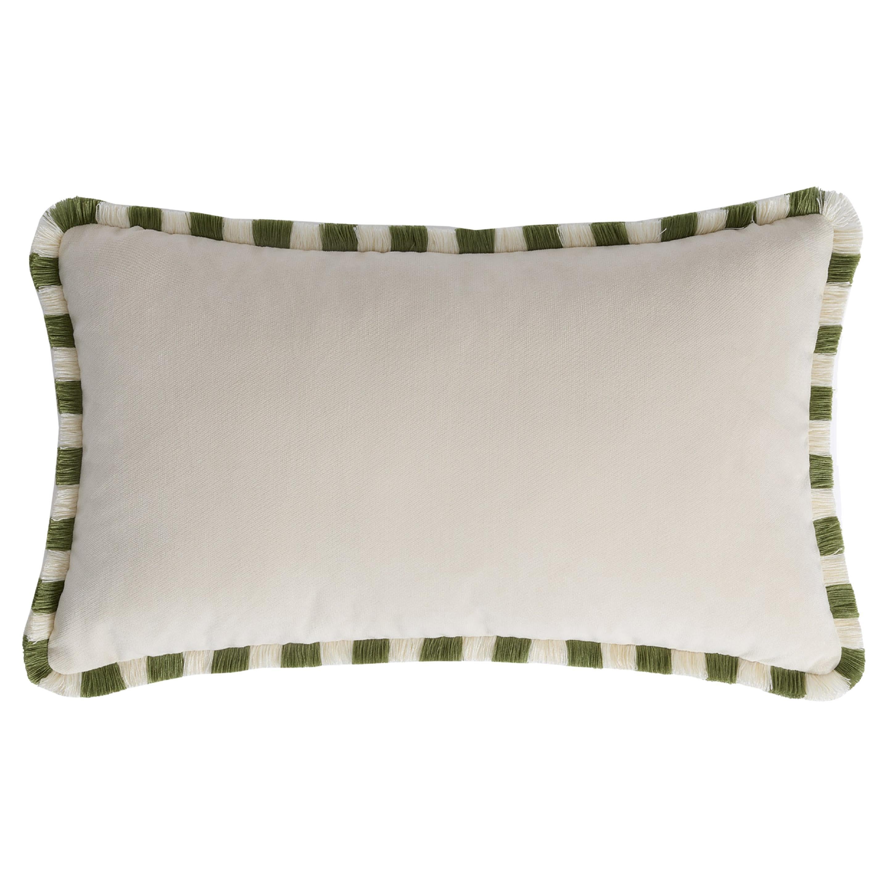Cuscino BICOLOR Happy Velluto bianco con frange verdi e bianche