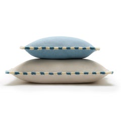 BICOLOR Happy Pillow White Velvet With Light Blue and White Fringes