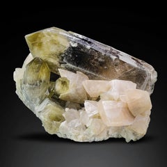Bicolor Impressive Citrine Quartz Positioned On Calcite Specimen From Pakistan