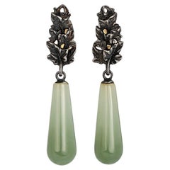Bicolor Jade Earrings Patinated Silver Ivy Polychrome Gem Olive Green Pear Shape