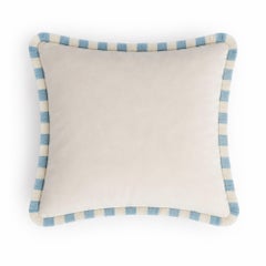 Bicolor Light Blue Velvet Cushion Light Blue And White Fringes