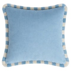 Bicolor Light Blue Velvet Cushion Light Blue And White Fringes