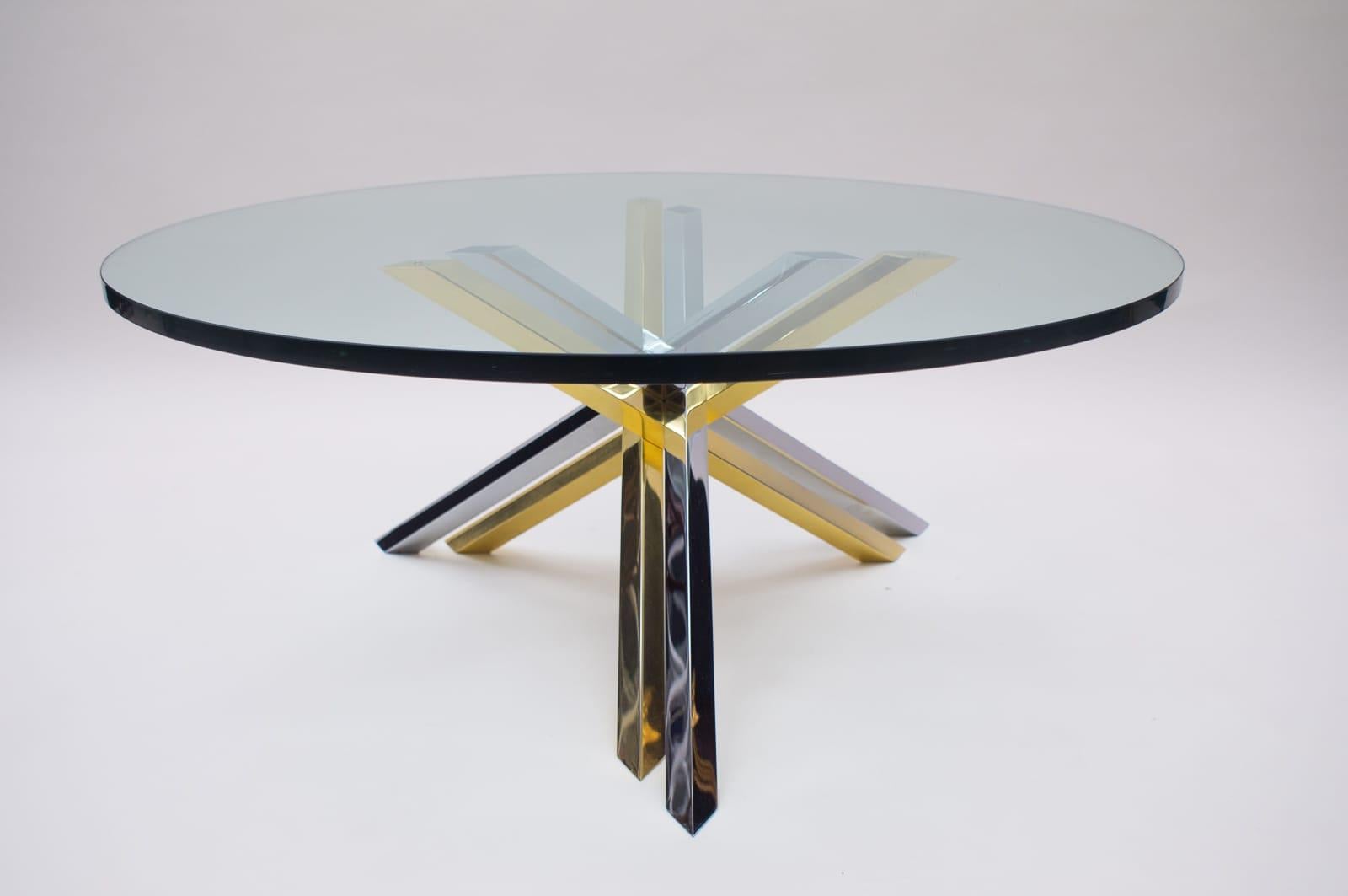 Bicolor Massive Brass and Chrome Coffee Table by Romeo Rega, 1970s For Sale 4