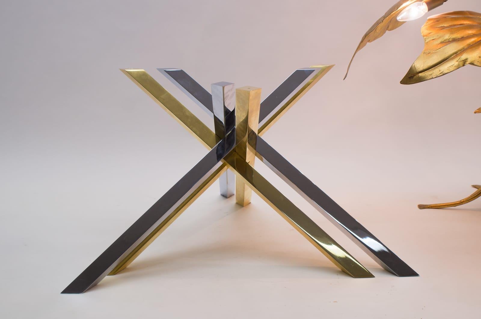 Bicolor Massive Brass and Chrome Coffee Table by Romeo Rega, 1970s In Good Condition For Sale In Nürnberg, Bayern